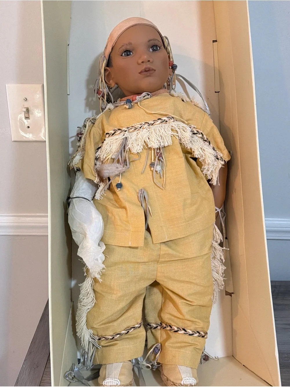 Annette Himstedt Doll Takuma Handcrafted Yellow Kids' Doll with Fringe Outfit